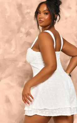 Plus White Broderie Hook And Eye Romper