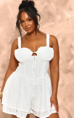 Plus White Broderie Hook And Eye Romper