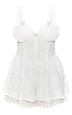 Plus White Broderie Hook And Eye Romper