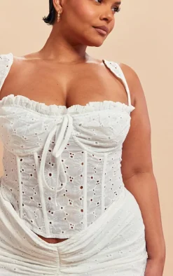 Plus White Broderie Structured Corset Top