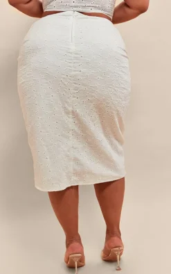 Plus White Broiderie Split Led Midi Skirt