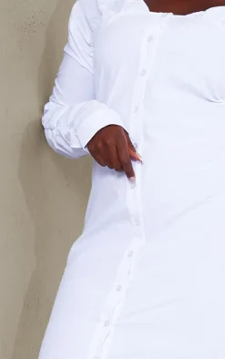 Plus White Button Up Poplin Midi Dress