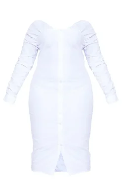 Plus White Button Up Poplin Midi Dress