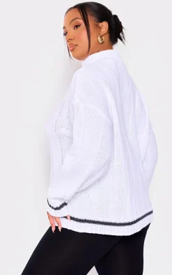 Plus White Chunky Knit Zip Detail Sweater