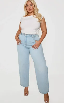 Plus White Contour Jersey Asymmetric Neckline Top