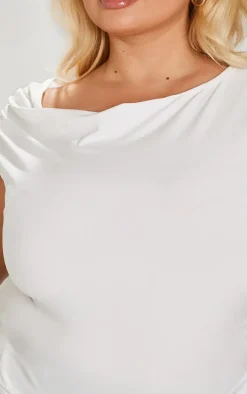 Plus White Contour Jersey Asymmetric Neckline Top