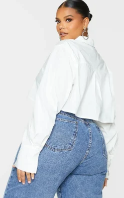 Plus White Cotton Oversized Crop Shirt