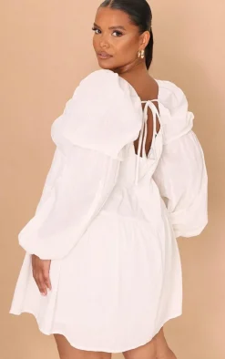 Plus White Cotton Tiered Shift Dress