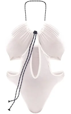 Plus White Cross Front Halterneck Cut Out Bodysuit