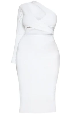 Plus White Cut Out One Shoulder Midi Dress
