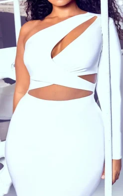 Plus White Cut Out One Shoulder Midi Dress