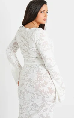 Plus White Devore Frilled Tie Crop Top