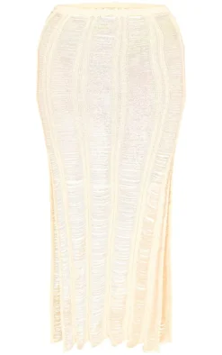 Plus White Distressed Knitted Midaxi Skirt