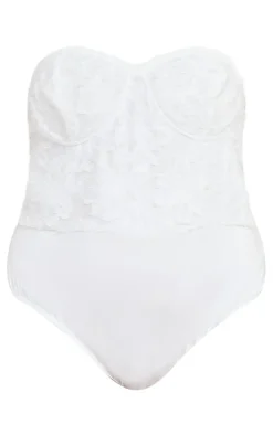 Plus White Eyelash Detail Bandeau Bodysuit