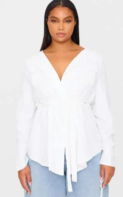 Plus White Faux Suede Cargo Ruched Waist Shirt