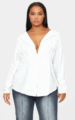 Plus White Faux Suede Cargo Ruched Waist Shirt