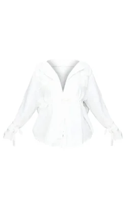 Plus White Faux Suede Cargo Ruched Waist Shirt