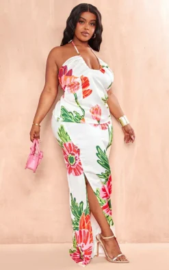 Plus White Floral Printed Maxi Skirt
