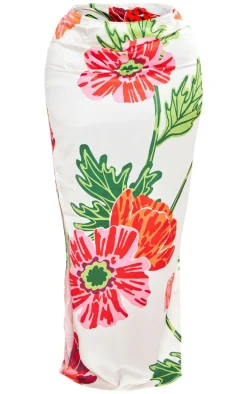 Plus White Floral Printed Maxi Skirt