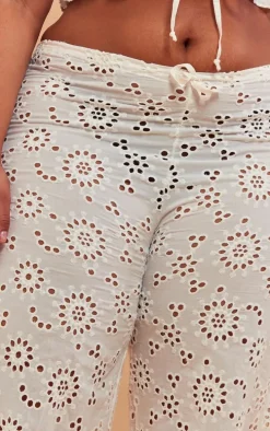 Plus White Flower Detail Wide Leg Pants