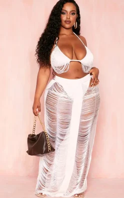 Plus White Fringed Maxi Skirt