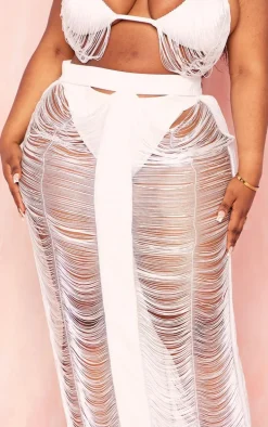 Plus White Fringed Maxi Skirt