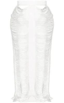 Plus White Fringed Maxi Skirt