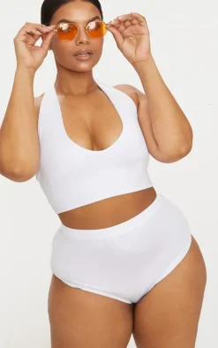 Plus White High Waist Halterneck Bikini Set