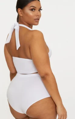 Plus White High Waist Halterneck Bikini Set