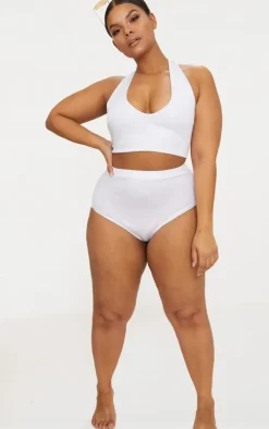 Plus White High Waist Halterneck Bikini Set
