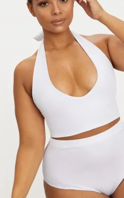 Plus White High Waist Halterneck Bikini Set