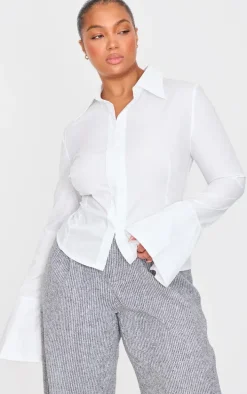 Plus White Hook And Eye Flare Sleeve Shirt