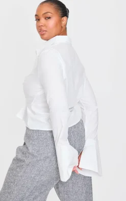 Plus White Hook And Eye Flare Sleeve Shirt