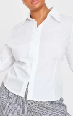 Plus White Hook And Eye Flare Sleeve Shirt