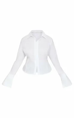 Plus White Hook And Eye Flare Sleeve Shirt