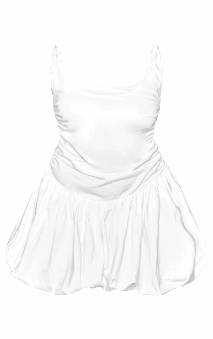Plus White Jersey Twist Strap Puff Ball Dress