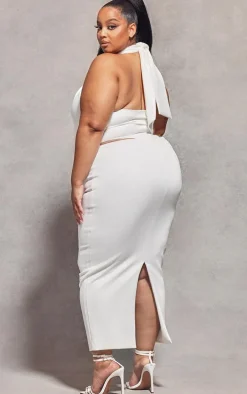 Plus White Knot Detail Halterneck Bodysuit