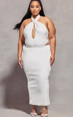 Plus White Knot Detail Halterneck Bodysuit
