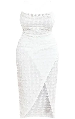 Plus White Lace Cowl Neck Lace Up Back Midi Dress