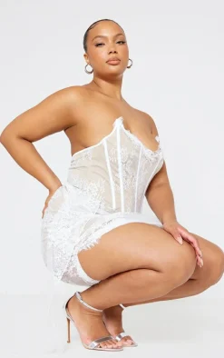 Plus White Lace Detail Corset Bandeau Mini Dress