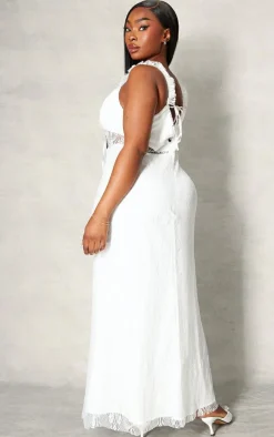 Plus White Lace Tie Front Bust Detail Maxi Dress