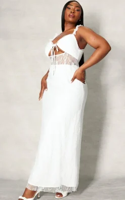 Plus White Lace Tie Front Bust Detail Maxi Dress