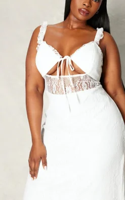 Plus White Lace Tie Front Bust Detail Maxi Dress