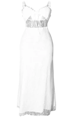 Plus White Lace Tie Front Bust Detail Maxi Dress