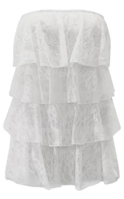 Plus White Lace Tiered Ruffle Micro Mini Dress