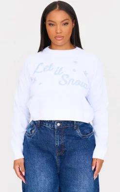 Plus White Let It Snow Cropped Christmas Sweater