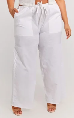 Plus White Linen Drawstring Waist Pants