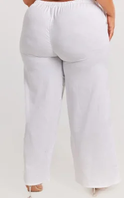 Plus White Linen Drawstring Waist Pants