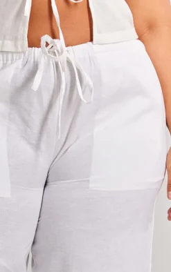 Plus White Linen Drawstring Waist Pants