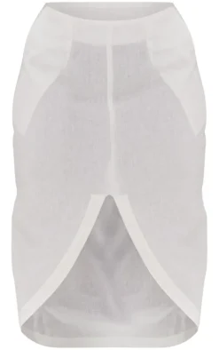 Plus White Linen Look Split Front Midi Skirt